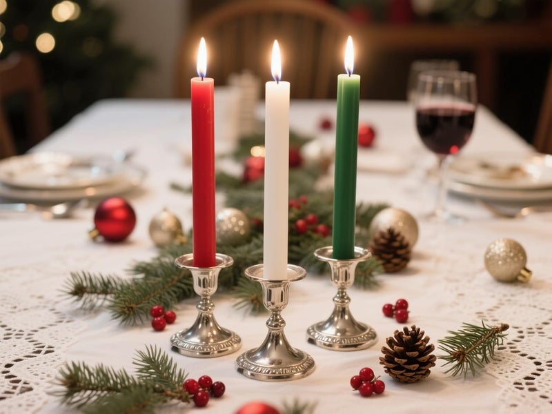 Sihuida 4 Red 4 Green and 4 White Taper Candle Set, 10 Inch Unscented Dripless Candlesticks, Long-Lasting Burn Time of 7-8 Hours, Perfect for Christmas Home Décor Dinner Party - Image 2